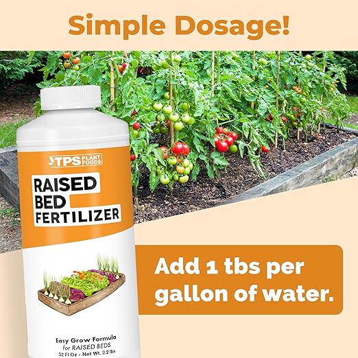 Raised Bed Fertilizer for Vegetables, Herbs, and Flowers, Balanced Nutrients for Container and Box Gardens, Liquid Fertilizer by TPS Plant Foods, 32oz (1 Quart)