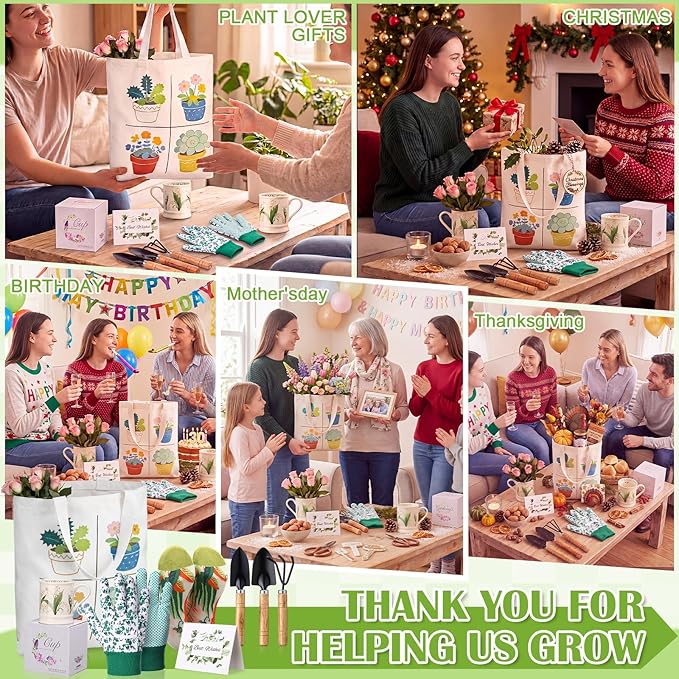 8 Pcs Plant Lover Gift Set for Women Gardening Gifts with Floral Canvas Tote Bag 12oz Coffee Mug Socks Garden Hand Tools Gloves Plants Themed Gift for Mother's Day Birthday Outdoor Women Plant Lover