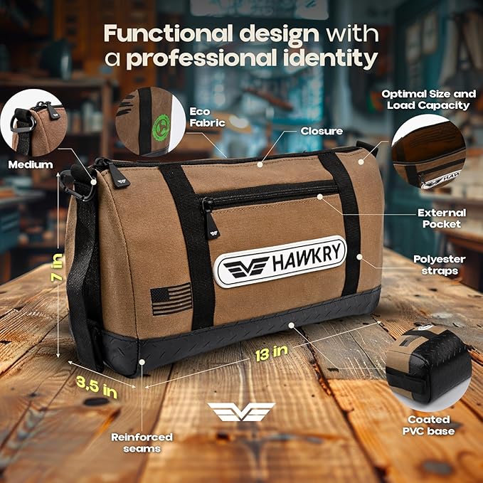 HAWKRY Heavy Duty Canvas Tool Bag – Waterproof Canvas Zipper Pouch, Garden Tool Bag, Construction Bags Heavy Duty, Small Zipper Pouch, Motorcycle Tool, Multipurpose Fishing Bag