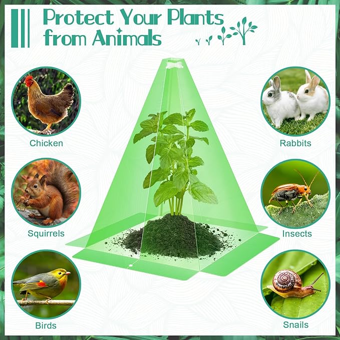 30 Packs 12"x 8" Garden Cloches for Plants,Plant Protectors from Animals,Plant Cages for Outdoor Plants,Plant Covers from Animals,Chicken Wire Cloche with Stakes for Protect Plants,Seedling,Vegetables