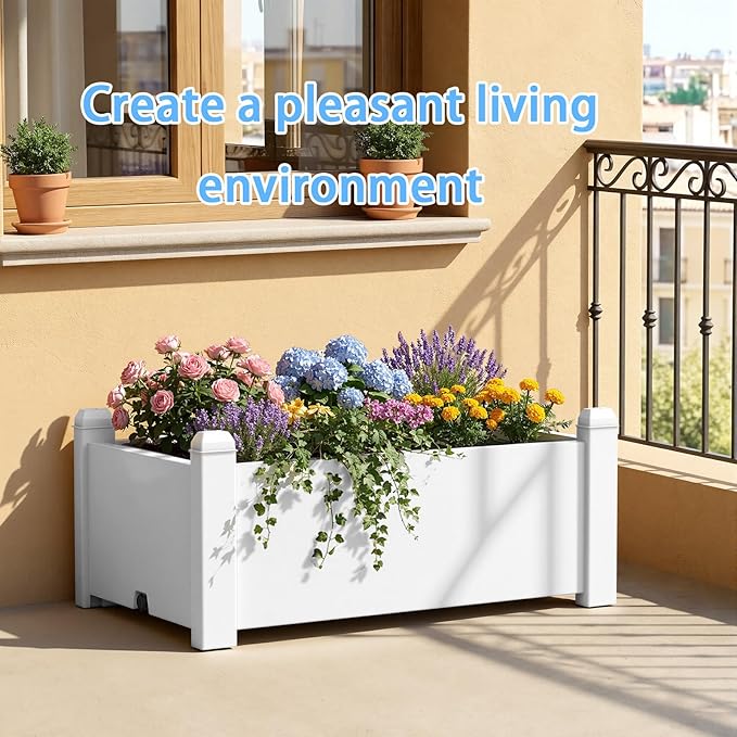 EasyUp Horticulture Garden Bed with Drainage Plug, Divisible Resin Planter Box for Backyard, Patio, Balcony, with 4 Legs(Ashen,30.04 * 17.72 * 12.6)