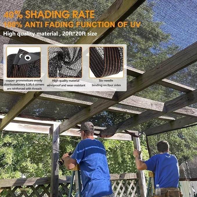 40% Black Shade Cloth, 10 x 20 FT Durable Mesh Tarp with Grommets, Resistant Garden Sun Shade Netting, Shading Antifreezing for Pergola, Greenhouse, Plants Growing, Chicken Coop