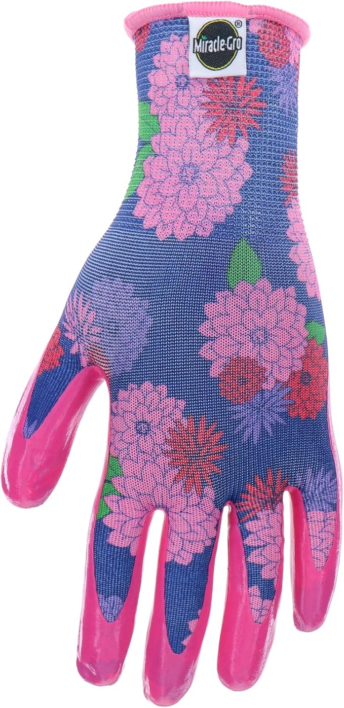 Miracle Gro Women's Nitrile Coated Grip Floral Pattern Gardening Work Gloves