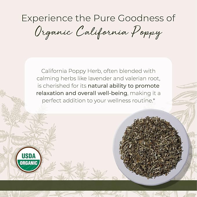 Starwest Botanicals Dried California Poppy Herb Organic - Loose Leaf, Use for Tea, Natural Herbal Blends, & Tinctures, Cut & Sifted, Certified Kosher, Non-GMO - 4 oz Pouch