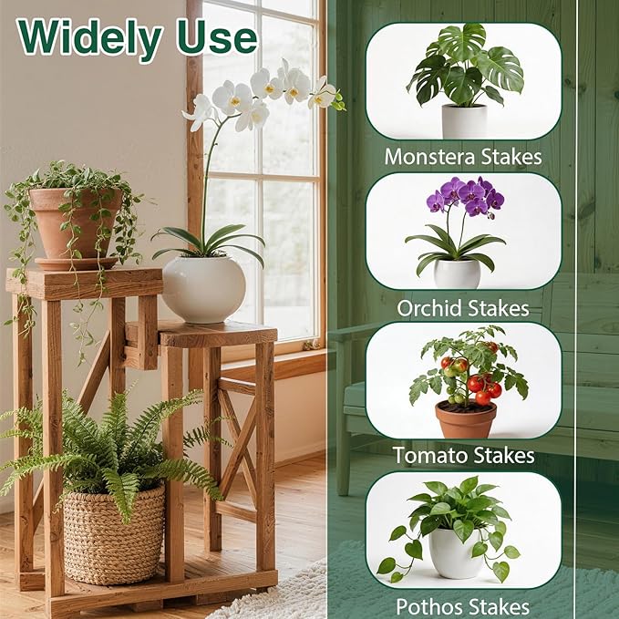 8 Pack Stackable Monstera Plant Support Stakes,8Pcs 11 Inch Climbing Plant Sticks Structures with Garden Ties, Durable Alternative to Moss Pole for Indoor Outdoor Plants