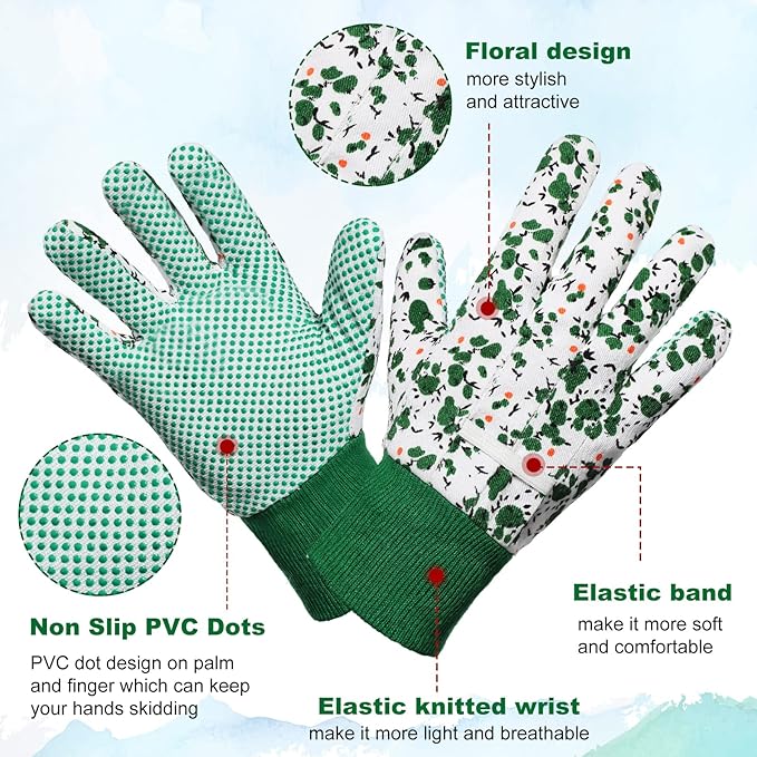 Queekay 8 Pairs Garden Gloves for Women Floral Gardening Gloves Breathable Cotton with Grip
