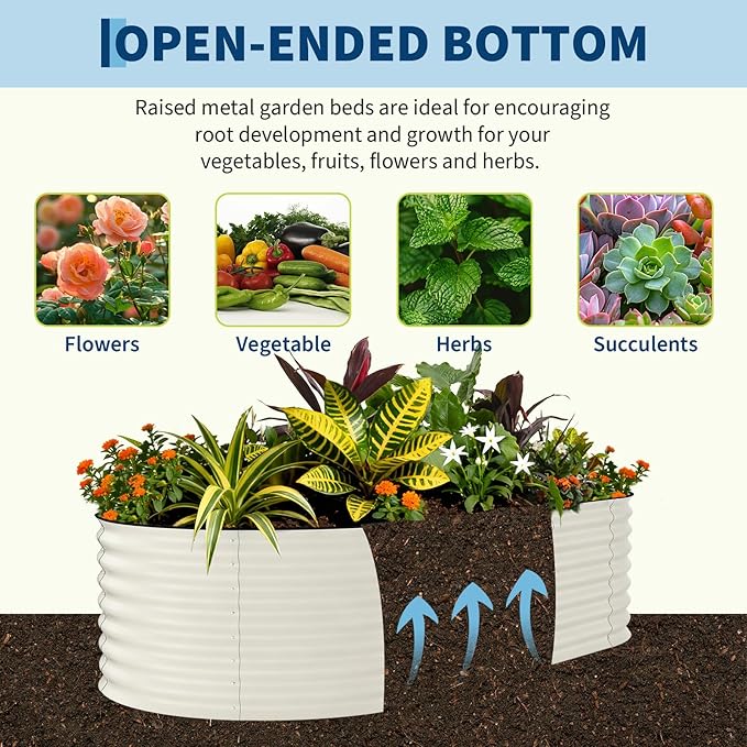 Garvee Galvanized Raised Garden Bed Outdoor, 8x4x1.5 ft Metal Planter Box for Flowers Vegetables, Rust-Resistant Raised Garden Beds for Gardening, Easy Assembly Outdoor Garden Box & Planters, Beige