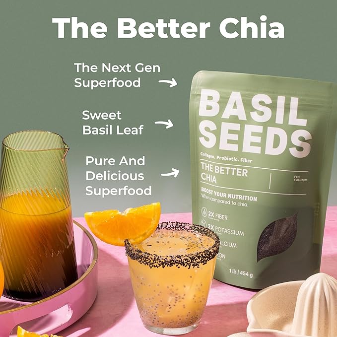 Basilia Basil Seeds for Eating | The Original Loaded Water | 2x More Fiber than Chia | Nutrition-Packed Edible Basil Seeds Superfood for Breakfast, Smoothies & Drinks | Keto Friendly & Gluten Free | 1lb Bag