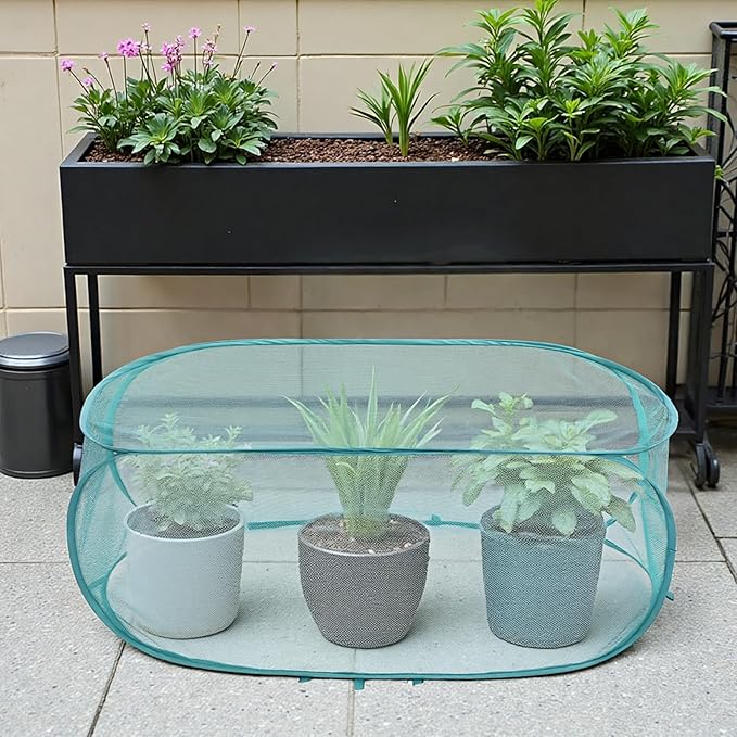 4 Pcs Pop Up Garden Plant Covers, 39" x 18" x 16" Mesh Plant Protector Net with 32 Ground Stakes Foldable Vegetable Fruit Flower Garden Bed Cover Guard from Birds Animals