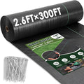 HongWay 2.6FT x 300FT Weed Barrier Fabric, Garden Cloth Woven Landscape Fabric Heavy Duty with 120 U-Shaped Securing Pegs, Lawn Weed Block Mat Ground Cover for Garden Beds, Farming