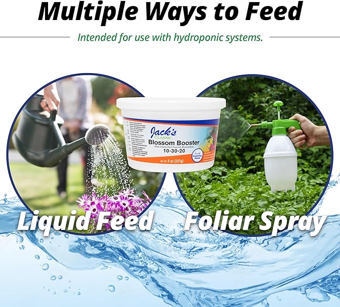 Jack's Classic 10-30-20 Blossom Booster Water-Soluble Fertilizer with Micronutrients for Increasing Color and Quantity of Blooms in Flowering Plants, 8oz