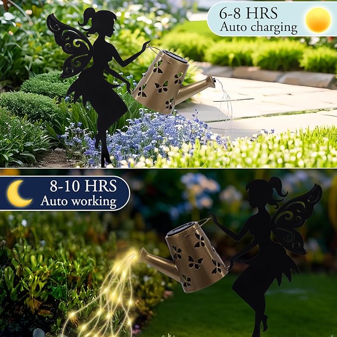 Afirst Solar Lights Outdoor Garden Decor Solar Fairy Decorative Stake Light with Watering Can Decorative Metal Outdoor Ornament for Yard Pathway Lawn Patio