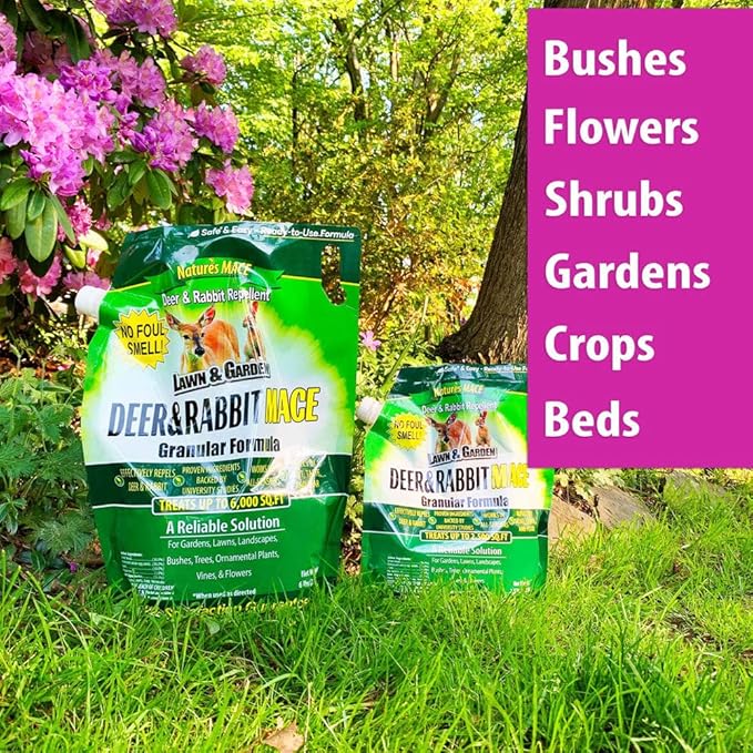 Nature's MACE Deer Repellent Granular, 6 Pounds, Repel Deer from Your Garden, Yard, Flowers, Protect Plants Fast, Deer Repellent for Plants, Create a Deer Free Barrier, Deer and Rabbit Repellent