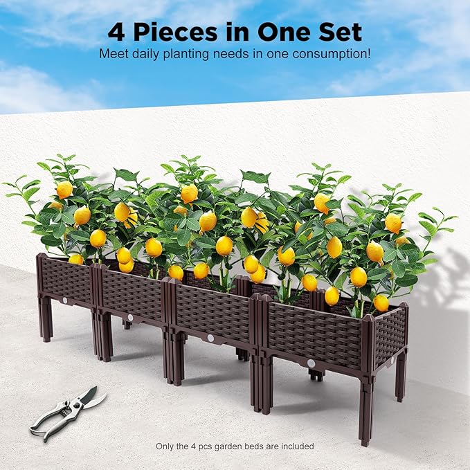 Raised Garden Bed with Legs, Outdoor Plants Planter Box Plant Pots Elevated Garden Boxes, Plastic Raised Beds for Gardening Vegetables Herb Flower Plants, Perfect for Indoor Outdoor Planting, 4 Boxes
