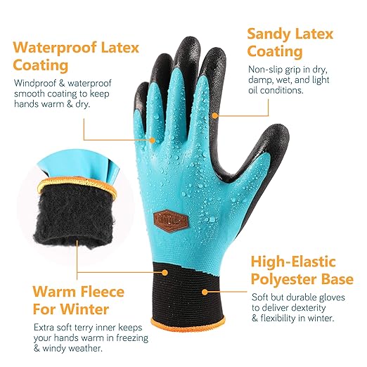 COOLJOB Waterproof Winter Freezer Gloves for Working Gardening Fishing Construction Worker, Double Coated Rubber for Warehouse Cold Refrigeration House, 1 Pair Medium Blue