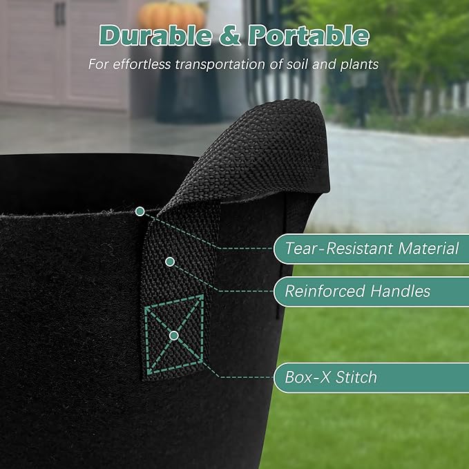 5-Pack 10 Gallons Grow Bags - Heavy Duty 300G Thickened Aeration Nonwoven Fabric Pots with Handles - Ideal Cloth Pots for Plants - Planters Accessories, Garden Vegetables Supplies