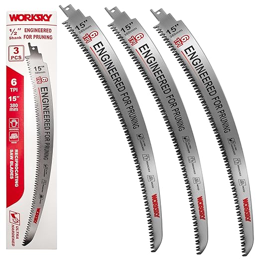 15 Inch Japanese Teeth Arc Edge Reciprocating Saw Blade, Curved Edge Wood Pruning Saw Blades 6TPI for Tree Trimming, Wood Cutting, Durable & Sharp, 3 Pieces