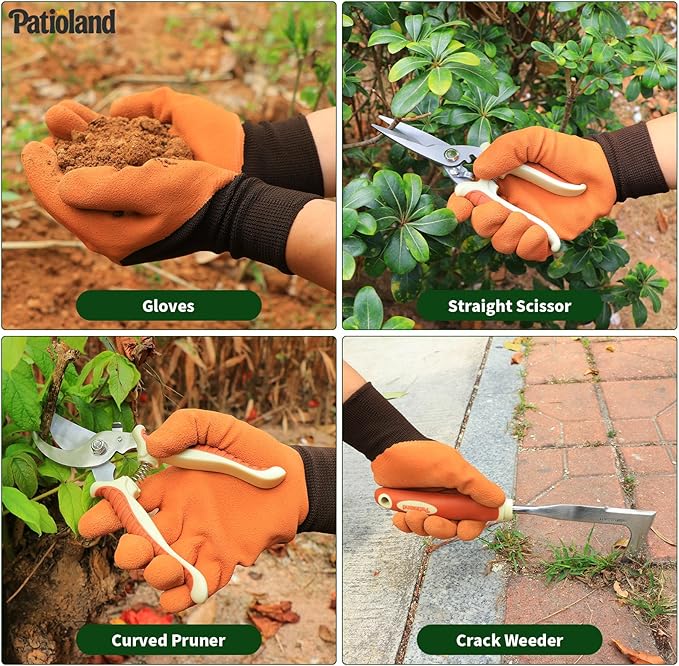 10-Piece Garden Tool Set – Brown Gardening Hand Tools with Non-Slip Handles, Heavy Duty Rust-Proof Aluminum Tools, Organizer Tote Bag, Ideal Gardening Gifts for Women & Grandma