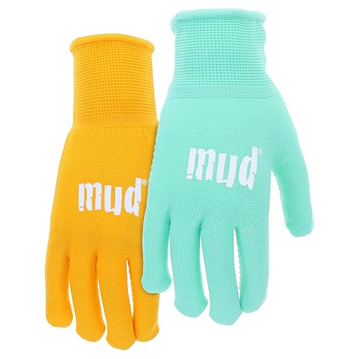 Mud - Women's Everyday Mud, Mini-Dot Palm, 2 PK, Nylon Knit, Lightweight Garden Gloves, Saffron & Mint Colored, Medium/Large (MD35001M-WML2P)