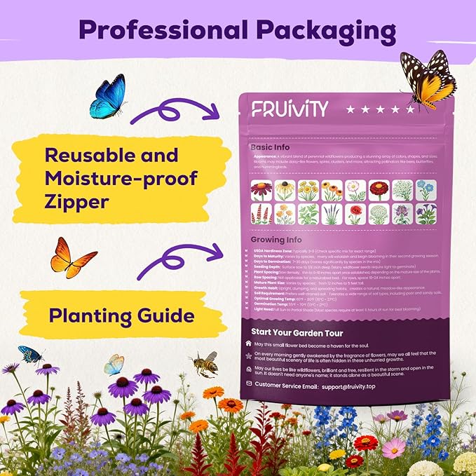 200,000+ Wildflower Seeds Bulk (4oz) – 16 Varieties Perennial & Annual Mix, Non-GMO Heirloom Seeds, Attract Bees, Butterflies & Hummingbirds, High Germination for Indoor/Outdoor Pollinator Garden