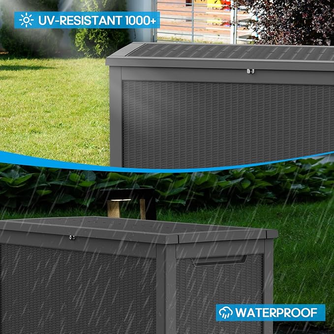 Vixzen 320 Gallon Resin Deck Box, Lockable Outdoor Storage Box for Patio Cushions Storage Furniture,Garden Tools, Pool Supplies, Weatherproof and UV Resistant(Black，320 Gallon