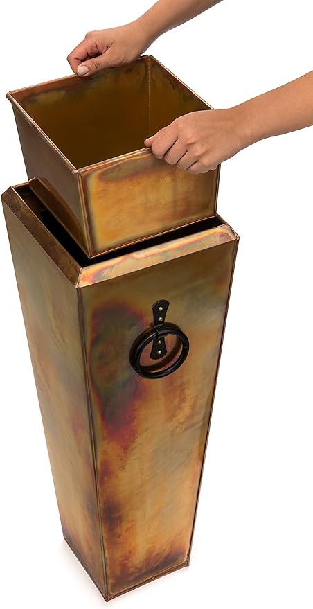 H Potter Tall Copper Planters Set of 2 – Rustic Copper Hammered Stainless Steel Indoor Outdoor Planter with Insert, Drainage, Drip Trays – Large Decorative Floor Planters for Entryway Porch Patio