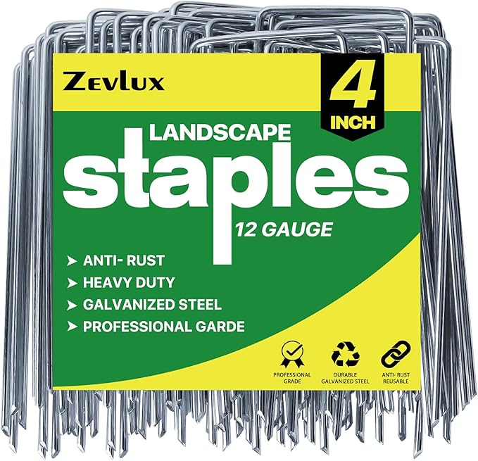 Landscape Staples Galvanized Garden Stakes,4 inch 100pack 12 Gauge Heavy Duty Garden Pins for Fences, Lawns, Weed Barriers and Landscape Fabrics, Irrigation Hose,Yard Lawn, Landscape Fabric