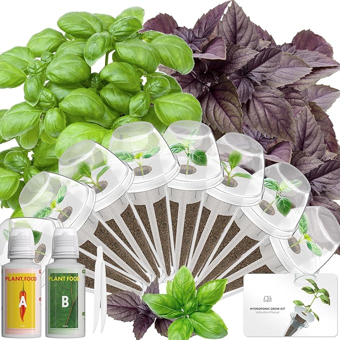 Hydroponic Basil Seed Pod Kit Compatible with AeroGarden, Ahopegarden, LETPOT, GARDENCUBE, CYBSDF, owltron, inbloom Indoor Growing System, 8-Pods Complete Kit with Genovese & Purple Basil Seeds