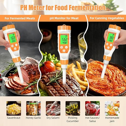 Food pH Meter Digital pH Tester for Food Fermentation Canning Cooking – Accurate pH Meter for Sourdough Bread, Cheese, Hot Sauce, Yogurt – Smart Water Resistant Food