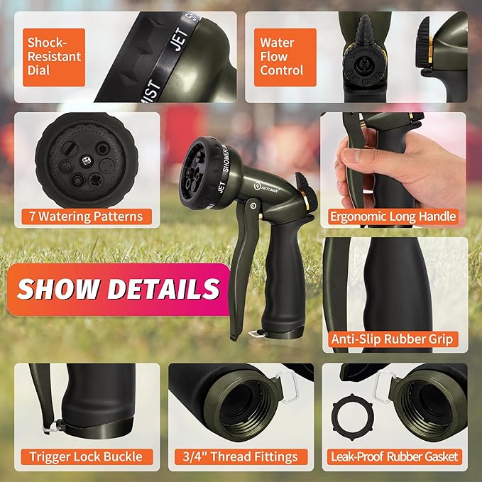 AUTOMAN Garden Hose Nozzle -2 Pack, 100% Metal High Pressure Spray Nozzle, Labor-Saving Design, Heavy Duty Water Hose Nozzle for Garden Watering, Car Washing, Window Cleaning, Pets Bathing