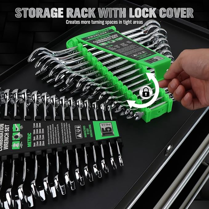 SWANLAKE 30-Piece Combination Wrench Set, Metric & SAE (8-22mm & 1/4” to 1-1/16”),12-Point Open End Standard Wrench Set, Mechanics Wrenches Sets, Chrome Vanadium Steel with Storage Rack
