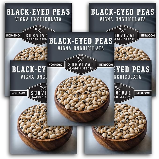 Black Eyed Pea Seeds for Planting - Heirloom Non-GMO Cowpea Variety - Drought Tolerant, High-Yield Southern Field Peas for Home Gardens and Food Independence - Survival Garden Seeds (5 Pack)