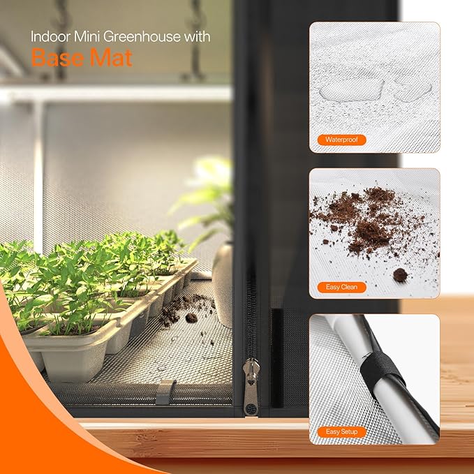 Bstrip Indoor Greenhouse with Grow Light, GM3 Mini Grow Tent with Oxford Fabric, Waterproof Base Mat&Ventilation Window for Seed Starting&Plant Growth, 18W Grow Light with Timer, 23.8"x15.7"x20.5"