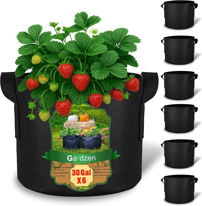 Gardzen 30 Gallon Grow Bags with Waterproof Liner, 500G Thick Nonwoven Fabric Pots, Cuts Watering by 50% in Hot Dry Climates, for Patio Balcony Use (6-Pack)