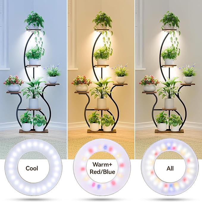 3CCT Grow Lights for Indoor Plants, 48 Full Spectrum LED Plant Light for Indoor Growing with Enhanced Red & Blue, 4/8/12H, 10-Level Dimmable, 2 in 1 Small Ceiling Grow Light Wood Grain, 1-Head