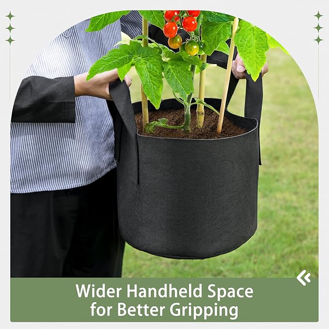 GreatBuddy 5 Gallon Grow Bags 24-Pack, Thick Fabric Pots for Plants, Sturdy Handles & Reinforced Stitching, Labels Included, Black