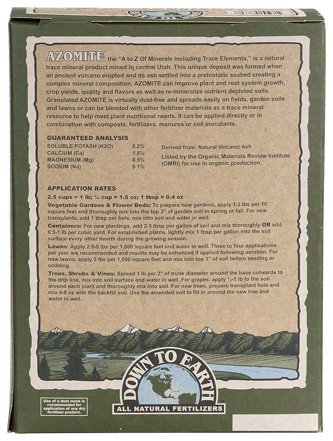 Down To Earth All Natural Fertilizers Organic Azomite Granulated Trace Minerals - Essential Minerals for Improving Plant Growth 0-0-0.2, 5lb