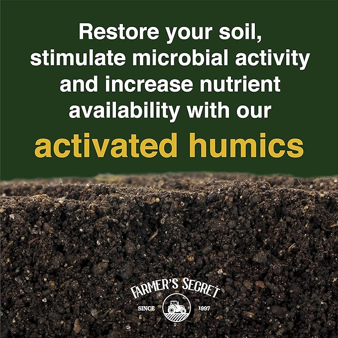 Farmer’s Secret Soil Revitalizer (128oz) - Organic (OMRI Listed) Dirt Health Booster - Liquid Compost Soil Amendment - Activated Humic Acid - Great for Fall/Spring Application