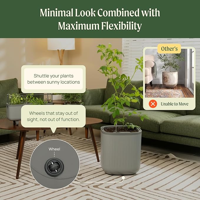 15 Inch Self-Watering Planter for Indoor Plants – Large Modern Plant Pot with Built-In Water Reservoir, Ideal for Monstera, Fiddle Leaf Fig, Palms & Peace Lily, Without Trellis, Cream White