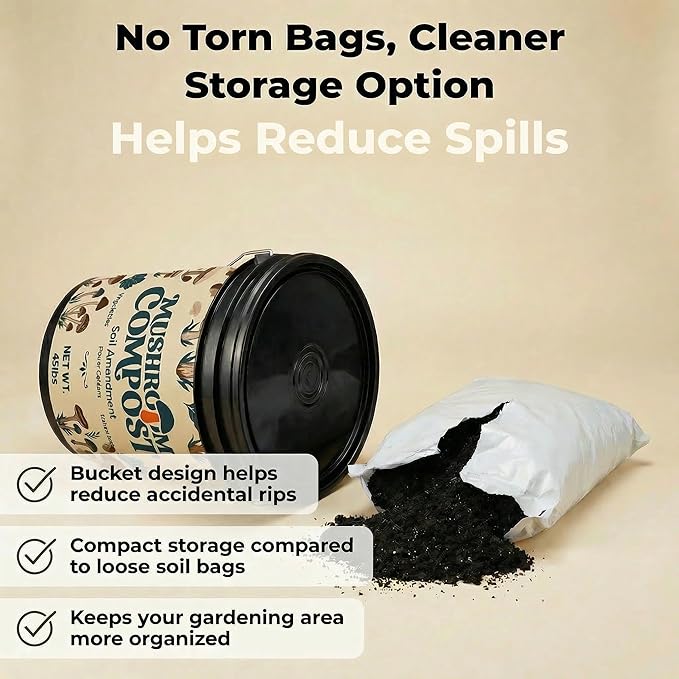 Mushroom Soil Compost Pail, Organic Nutrient-Rich Garden Soil for Vegetables, Flowers, Raised Beds, Lawn & Planting Mix (24 lb)