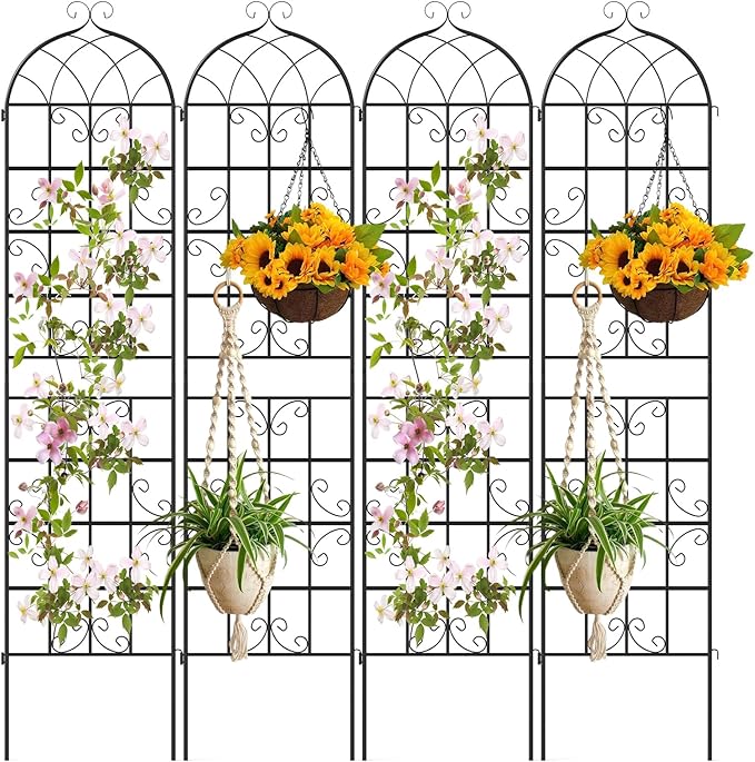 Giantex 4 Packs 86"x20" Metal Garden Trellis for Outdoor Climbing Plants, Heavy-Duty Plant Support for Vine Rose Vegetable Flower, Rustproof Black Metal Coating Patio Trellis Arch Decorative Fence