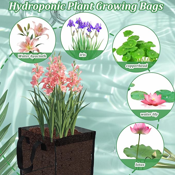 6PCS Mesh Aquatic Pond Plant Baskets, 2 Gallon Large Pond Planting Bags Reusable Aquatics Planter Pot Water Lily Growing Container with Handles for Lotus Bog Plant Garden Terrestrial Plants, 7.9"