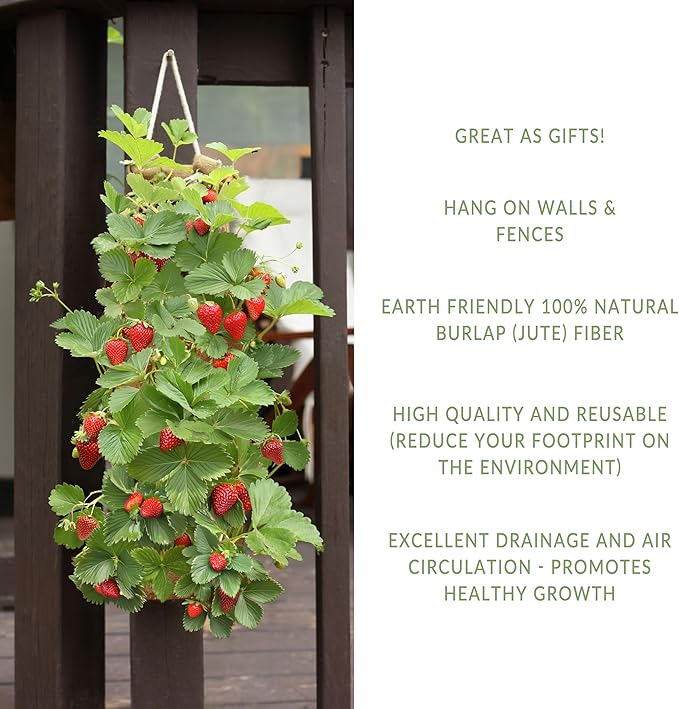 HANG & GROW Burlap Saddle Bag Planter for Outdoor Plants Vertical Flower for Easy Outside Garden Decoration Reusable Hanging for Flowers, Strawberry, Vegetables and Herbs, 1 Bag with 10 Holes