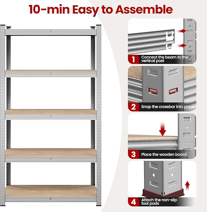 Yaheetech Storage Shelves, 5 Tier Heavy Duty Adjustable Metal Shelving Unit, Industrial Utility Rack for Garage Warehouse Pantry Closet (35.5 W x 16 D x 71 H Inches, Silver)