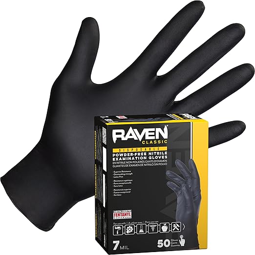 SAS Safety 66517-01 Raven Powder-Free Exam Grade Nitrile - 6 mil 50 Gloves per box