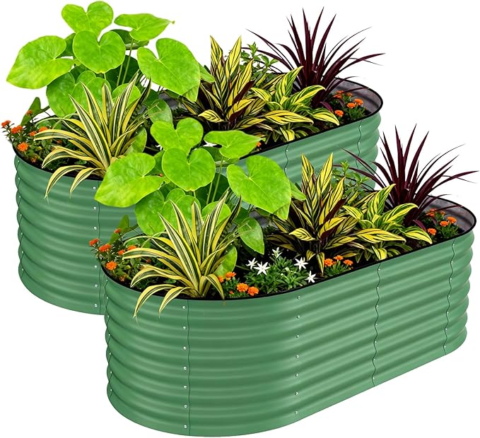 GarveeLife 2 Pcs Raised Garden Beds Outdoor 6x3x2 ft - Galvanized Steel Planter Box for Vegetables, Flowers, Rust-Resistant Garden Box, Easy Assembly Raised Beds, Durable Planters for Outdoor Plants