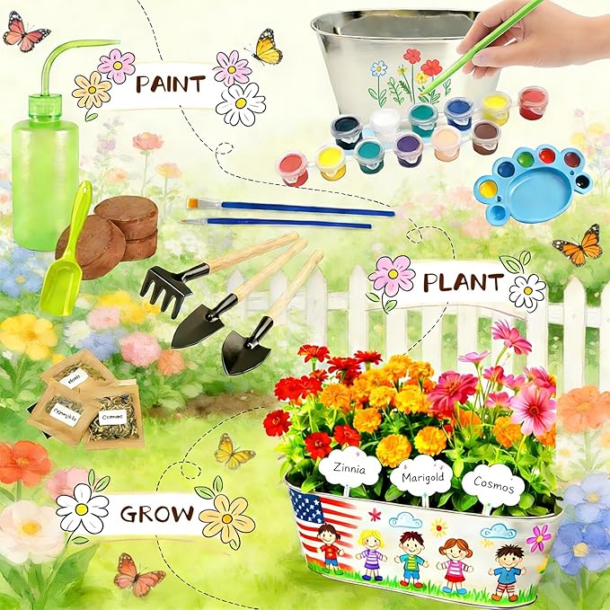 Paint & Plant Kids Gardening Kit Arts and Crafts Toys - Toddler Gardening Kits Birthday Easter Gifts Ideas for Girls & Boys 4 5 6 7 8 9 10 11 12 Year Old