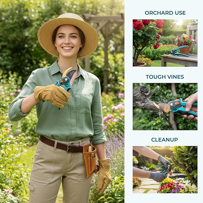 Professional Pruning Shears for Gardening Heavy Duty Hand Pruners Sharp Bypass Garden Clippers Plant Scissors for Tree Trimming Flowers and Shrubs