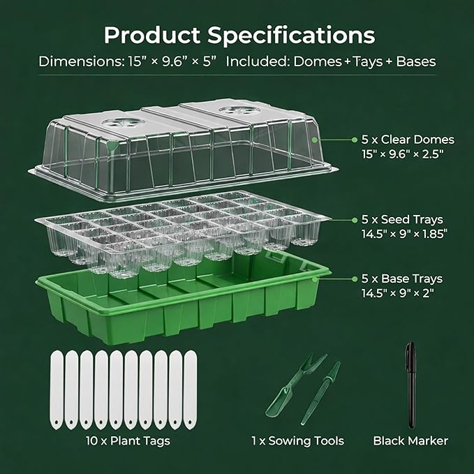Gardzen 6 Pack 30 Gallon Grow Bags & 5 Pack 40 Cell Seed Starter Tray Kit, Thickened Aeration Fabric Pots with Handles, BPA Free Reusable Seedling Trays with Humidity Vented Domes for Indoor Outdoor
