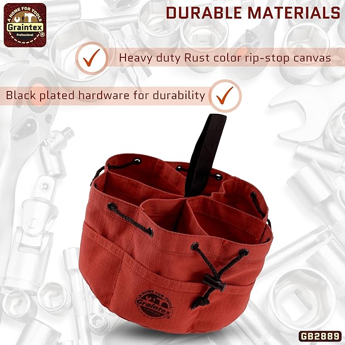 Graintex 18 Pockets Grab Bag Rip-stop Canvas Drawstring Closure, Small Part Organizer Pouch, Small Tools, Screws, Parts, Parachute Tool Bag for Efficient Storage - Rust